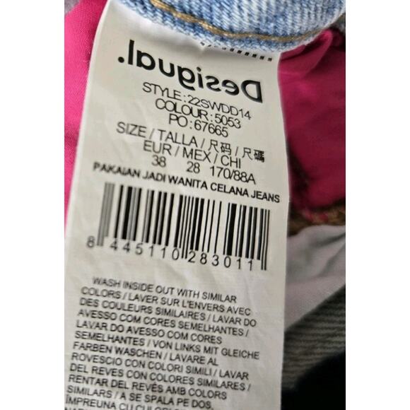 Desigual Pink Black Embroidered Design Jean‎ Shorts Women's Sz 4 Boho Hippie NWT - Picture 9 of 9